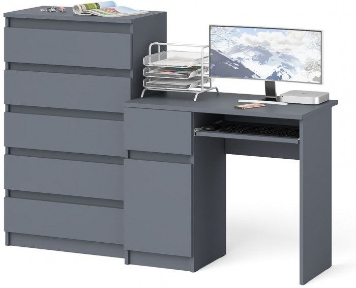 Мори компьютерный стол МС-1 левый + Комод МК700.5, графит