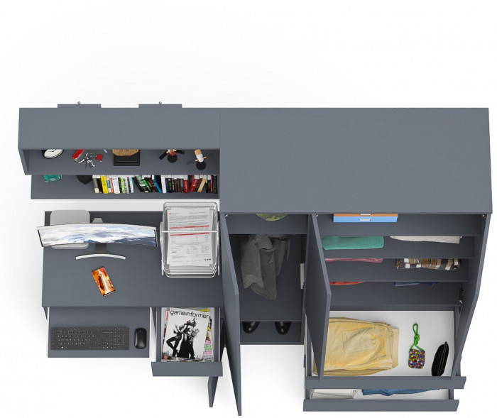 Мори компьютерный стол МС-1 правый + Шкаф МШ1200.1 + Полка 900, графит