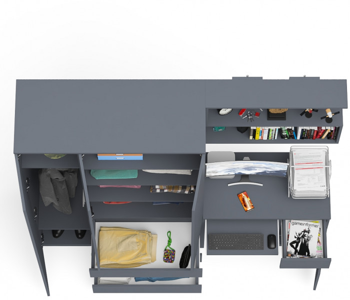 Мори компьютерный стол МС-1 правый + Шкаф МШ1200.1 + Полка 900, графит