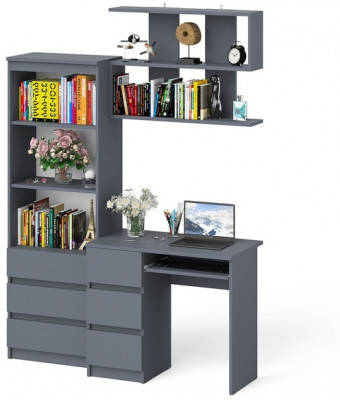 Мори компьютерный стол МС-6 левый + Стеллаж МСТ600.3 + Полка 900, графит