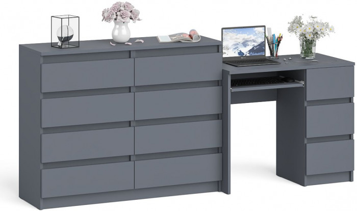 Мори компьютерный стол МС-6 правый + Комод МК1200.8, графит