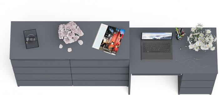 Мори компьютерный стол МС-6 правый + Комод МК1200.8, графит