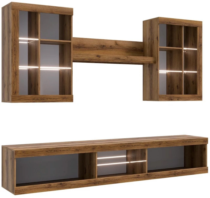 Прага Модульная Гостиная, вариант №3, Дуб Делано/Белый глянец