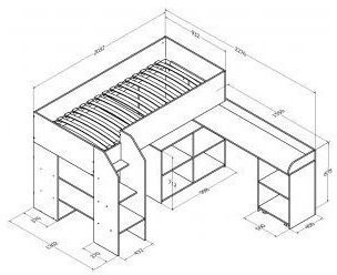 Детская кровать-чердак Теремок-2, Дуб молочный / Оранжевый