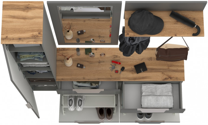 Октава Прихожая 44, серый графит/дуб крафт золотой/фасады МДФ серый графит