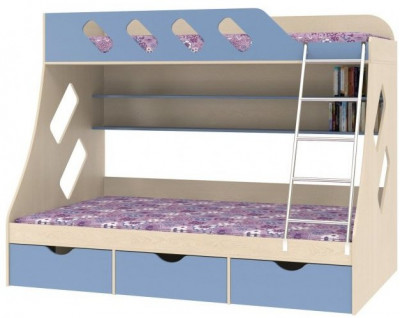 Дельта-20.01 Детская двухъярусная кровать с лестницей (Голубой, Дуб Сонома)