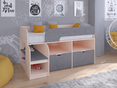 Кровать чердак Астра 9 V6 Дуб молочный/Железный Камень