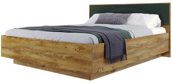 Кровать 160х200 с щитовым основанием "Монтале" - Дуб канзас/Зеленый матовый