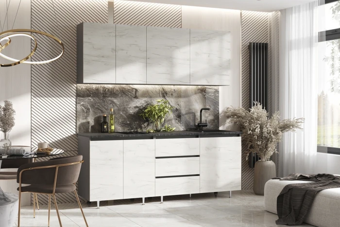 Кухня Челси 2,0м Компановка №2 дуб крафт белый/графит (кастилло)