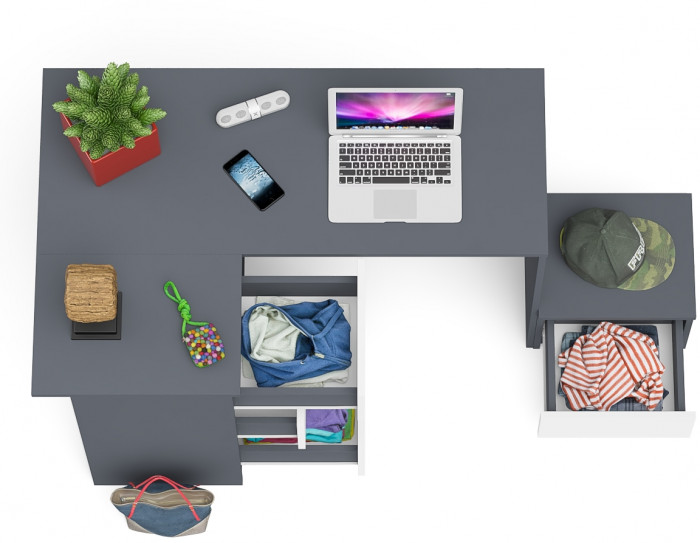 Мори Стол компьютерный МС-16 левый + Тумба ТМП400.1, цвет графит/белый, ШхГхВ 164,8х84,9х76,6 см., выдвижные ящики слева, НЕ универсальная сборка