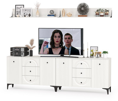 Валенсия Гостиная № 090, ЛДСП белый шагрень/МДФ белый шагрень