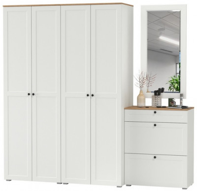 Остин Прихожая 28, цвет белый шагрень/дуб крафт золотой, ШхГхВ 240х54,3х229,6 см., универсальная сборка