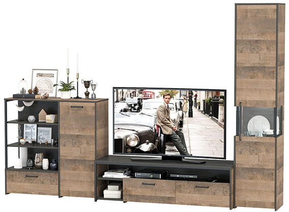 Трувор Гостиная 022, цвет дуб гранж песочный/интра, ШхГхВ 303,6х45,4х210 см., универсальная сборка