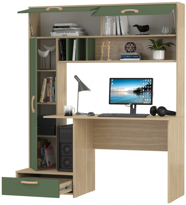 Лайт Стол письменный 03.243Н, цвет плэйн/дымчатый зелёный, ШхГхВ 150,2х57,3х179,9 см., НЕ универсальная сборка