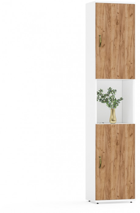 Лидер-8 Модуль Пенал, цвет белый шагрень/крафт золото, ШхГхВ 40х30х190 см., универс. сборка, ниша посередине, дверка снизу и сверху, за дверками полка