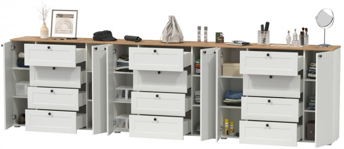 Остин 16.221 Комод + 16.221 Комод + 16.221 Комод, белый шагрень/дуб крафт золотой