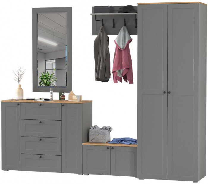 Остин Прихожая 53, серый графит/дуб крафт золотой