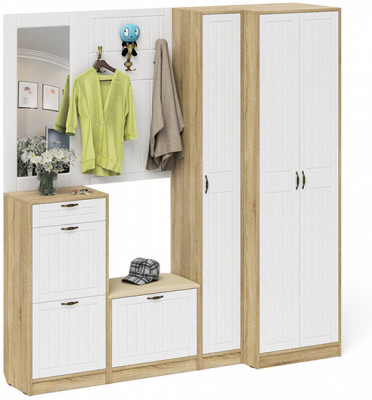 Прихожая П-6 Компоновка № 31, дуб сонома/фасады МДФ белое дерево фрезеровка прованс