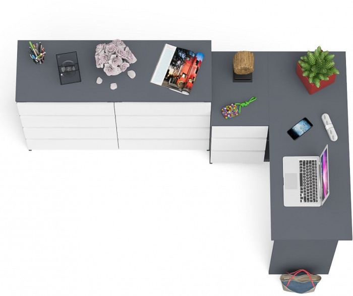 Мори компьютерный стол МС-16 левый + Комод МК1200.8, графит/белый