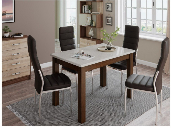 Стол обеденный Бостон-1 орех шоколадный/белый гранит