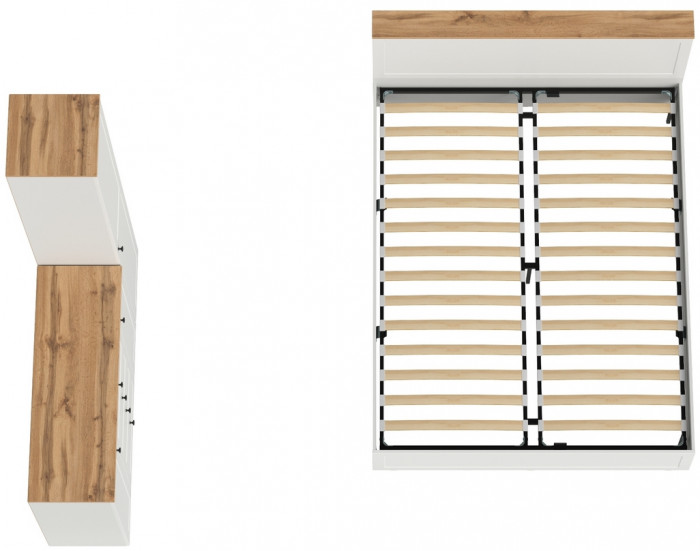 Остин 11.53 Кровать + ортопед + 13.227 Шкаф-пенал + 16.221 Комод, белый шагрень/дуб крафт золотой