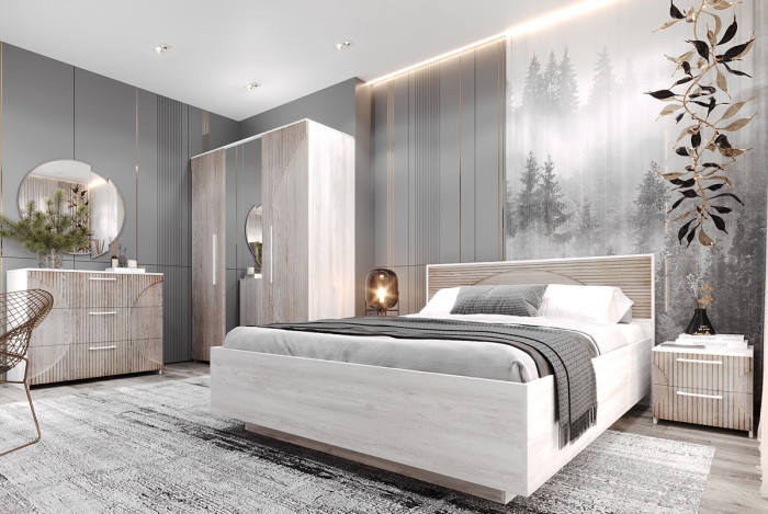 Кровать 160х200 с щитовым основанием "Монтале" - Бетон пайн светлый/Астана роузвуд