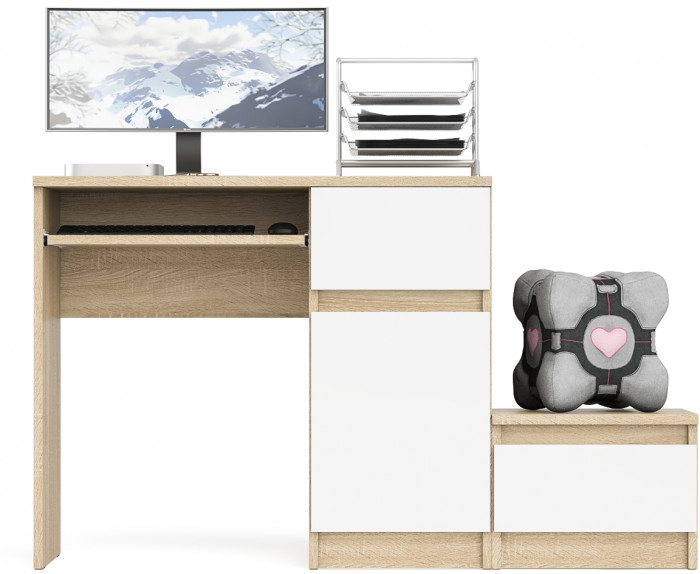 Мори Стол компьютерный МС-1 правый + Тумба ТМП400.1, цвет дуб сонома/белый, ШхГхВ 130,4х50х76,6 см., выдвижной ящик справа, НЕ универсальная сборка