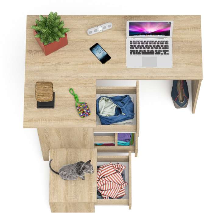 Мори Стол компьютерный МС-16 левый + Тумба ТМП400.1, цвет дуб сонома, ШхГхВ 164,8х84,9х76,6 см., выдвижные ящики слева, НЕ универсальная сборка