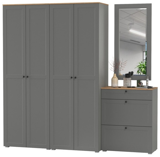 Остин Прихожая 28, цвет серый графит/дуб крафт золотой, ШхГхВ 240х54,3х229,6 см., универсальная сборка