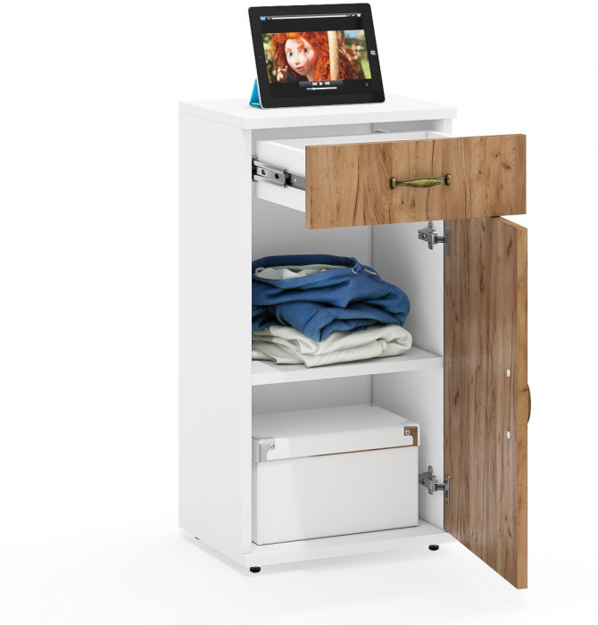 Лидер-8 Модуль Тумба МД 3.15, белый шагрень/крафт золото