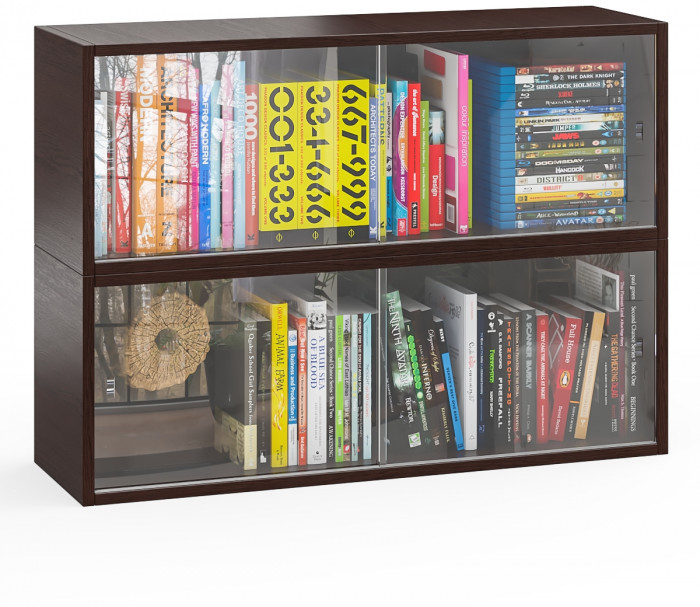 Две полки книжных С-МД-КН01, цвет венге, ШхГхВ размер каждой полки в отдельности: 83х25х30 см., стеклянные дверцы