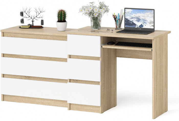 Мори Стол компьютерный МС-6 левый + Комод МК800.1, цвет дуб сонома/белый, ШхГхВ 170,4х50х76,6 см., выдвижные ящики слева, НЕ универсальная сборка