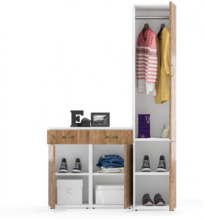 Лидер-8 Пенал МД 23Б + Тумба МД 3.15 + Тумба МД 3.15, белый шагрень/крафт золото