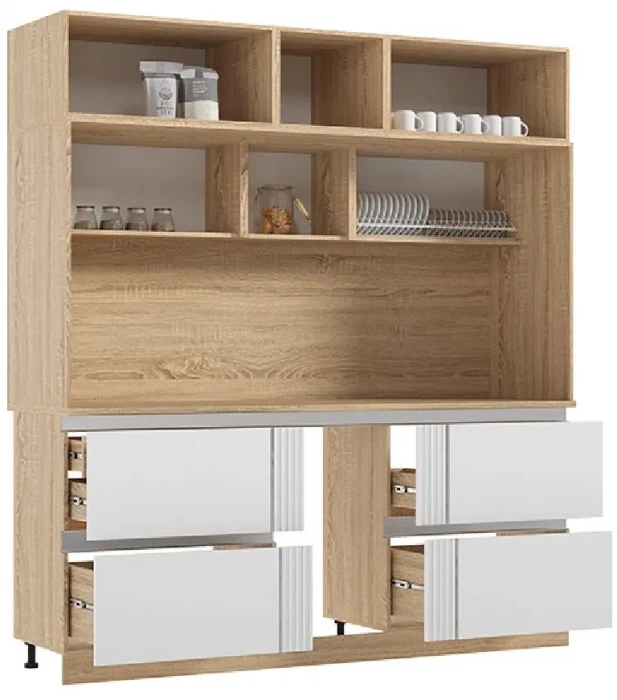 Кухня МДФ Карина Центральная секция 2000 Пластер Бьянко/Сонома