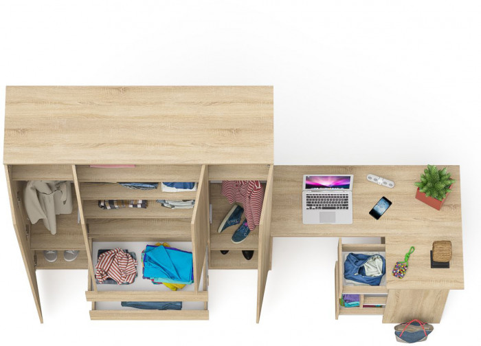 Мори компьютерный стол МС-16 правый + Шкаф МШ1600.1, дуб сонома