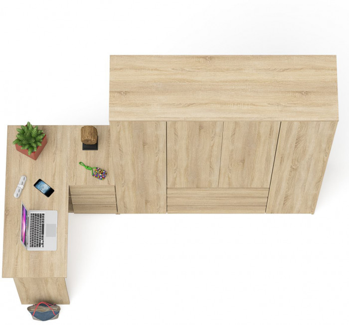 Мори компьютерный стол МС-16 правый + Шкаф МШ1600.1, дуб сонома