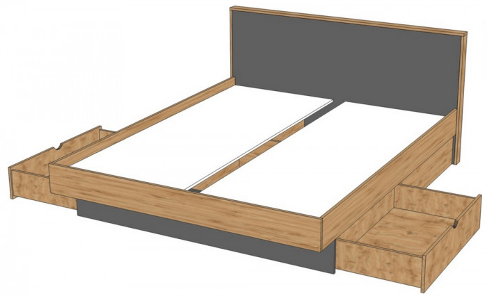 Кровать KING-SIZE 180х200 "Мишель" - Дуб наварра/Бетон пайн светлый