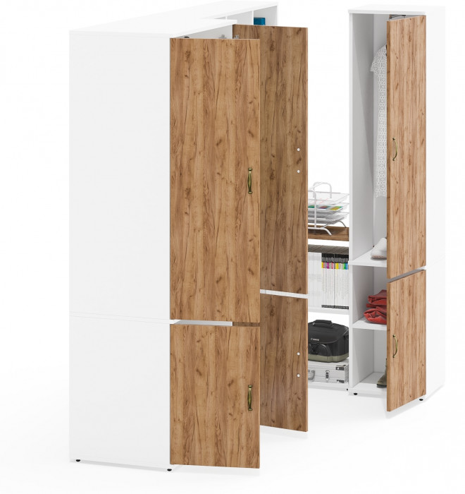 Лидер-8 Шкаф МД 19Б + Стол + Полка + Пенал 21Б, цвет белый шагрень/крафт золото, ШхГхВ 285х50/37,5х75/190 или 195х120х75/190 см., НЕ ун.сб.