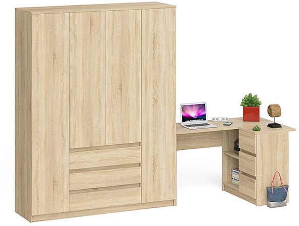 Мори Стол компьютерный МС-16 правый + Шкаф МШ1600.1, цвет дуб сонома, ШхГхВ 284,8х84,9х209,6 см., выдвижные ящики справа, НЕ универсальная сборка