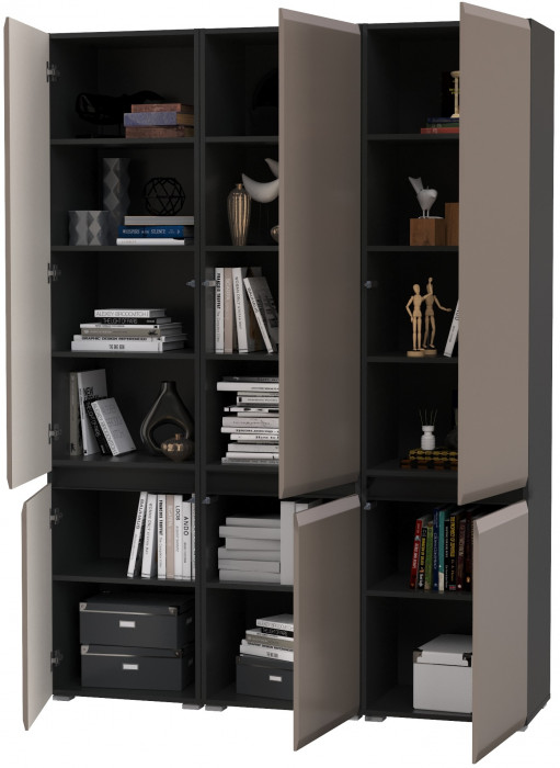 Сидней 13.200 Шкаф 3 штуки, цвет корпус: антрацит/фасады: МДФ веллюто капучино, ШхГхВ 150х41,3х205,2 см., универсальная сборка