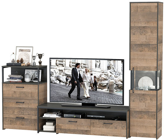 Трувор Гостиная 024, цвет дуб гранж песочный/интра, ШхГхВ 260,6х45,4х210 см., универсальная сборка