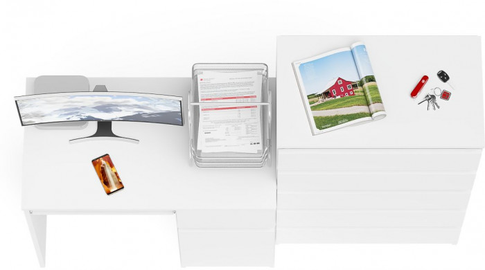 Мори компьютерный стол МС-1 правый + Комод МК700.5, белый