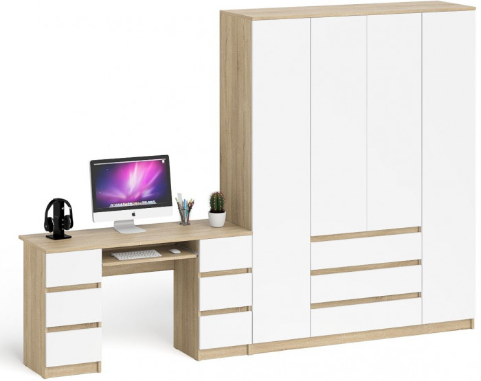 Мори компьютерный стол МС-2 + Шкаф МШ1600.1, дуб сонома/белый