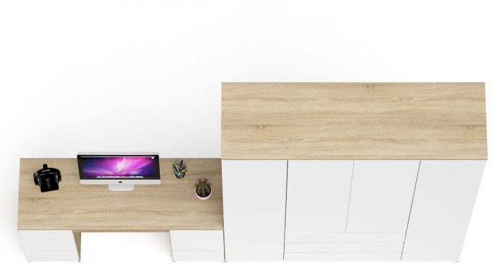 Мори компьютерный стол МС-2 + Шкаф МШ1600.1, дуб сонома/белый