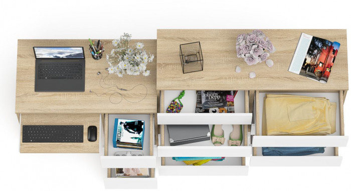 Мори компьютерный стол МС-6 правый + Комод МК1200.8, дуб сонома/белый