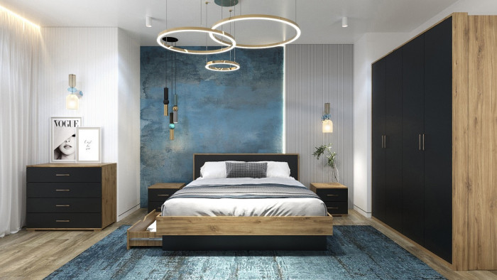 Кровать двуспальная 160х200 "Мишель" - Дуб наварра/Антрацит