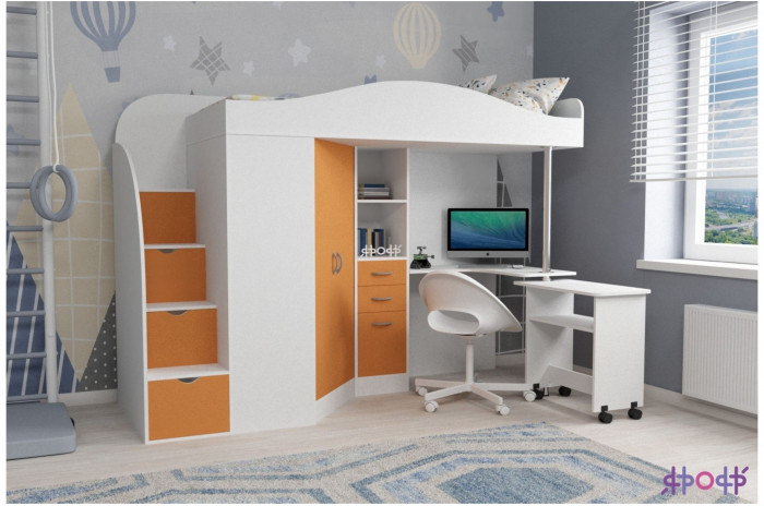 Кровать-чердак Юниор 4 (Ясень Анкор Темный/Винтерберг)