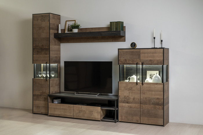 Трувор Гостиная 025, цвет дуб гранж песочный/интра, ШхГхВ 280,4х45,4х210 см., универсальная сборка