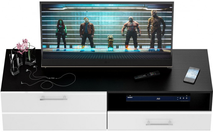 Тумба под ТВ Ларго 1,4, цвет корпус венге/фасады МДФ белый глянец, ШхГхВ 140х46х35 см., НЕ универсальная сборка