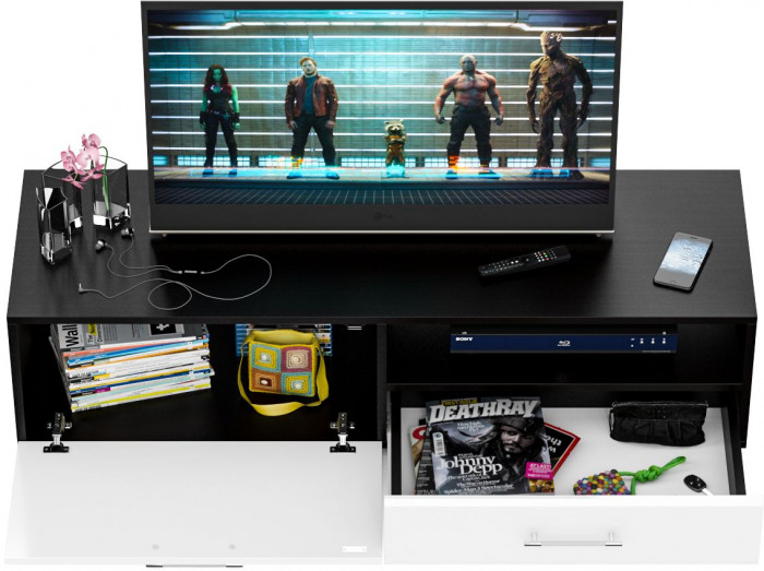 Тумба под ТВ Ларго 1,4, цвет корпус венге/фасады МДФ белый глянец, ШхГхВ 140х46х35 см., НЕ универсальная сборка